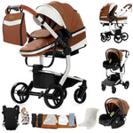 Ultimate 3-in-1 Lightweight Baby Stroller Travel System Convertible Pram & Carriage with PU Wheels for All-Terrain, Compact Fold