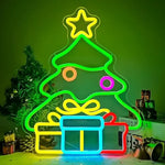 Christmas Neon Sign Tree Gift Box Light Decorations Dimmable LED Light Up Sign for Wall Decor Party Kids Gift Winter Home