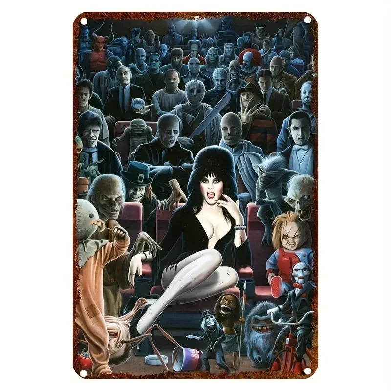 1PC Halloween Metal Sign Horror Movie Theme Shabby Iron Painting Tin Signs Wall Art Man Cave Film Theater Club Home Decoration