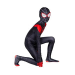 Superhero Spiderman Miles Morales Cosplay Costume Adult Kids Spider Man Halloween Jumpsuit Bodysuit Coat Party Dress Up Gift