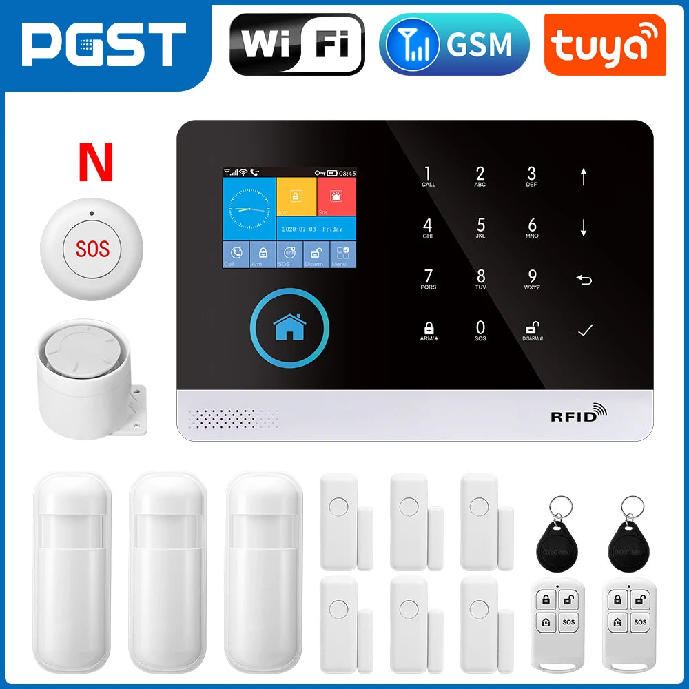 PGST 103 2.4 inch Screen 4G 2G WIFI GSM Home Bulgar Security System for Home 433MHz APP Control RFID Card with PIR Motion