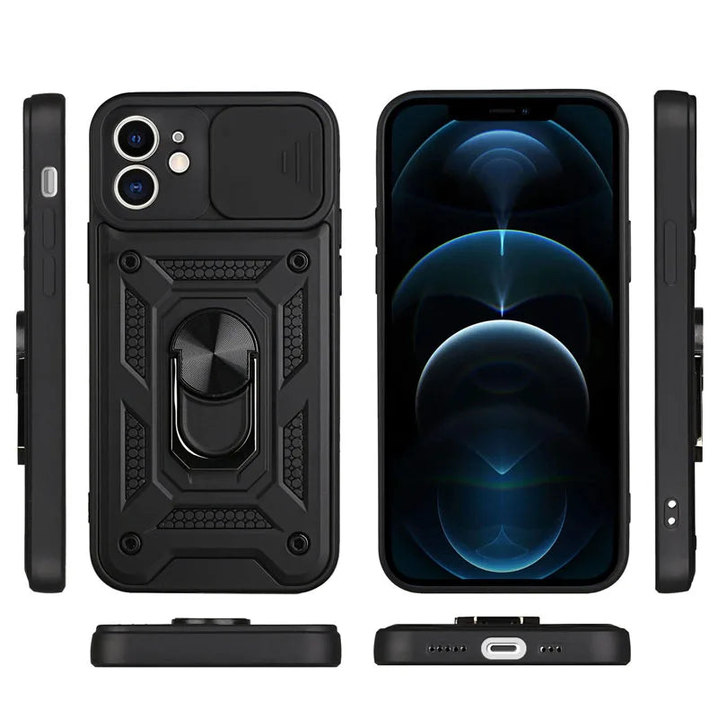 For iPhone 16 17 15 14 13 12 11 Pro Max Mini Plus Air Military Grade Bumpers Ring Cover Slide Camera Lens Protector Armor Case