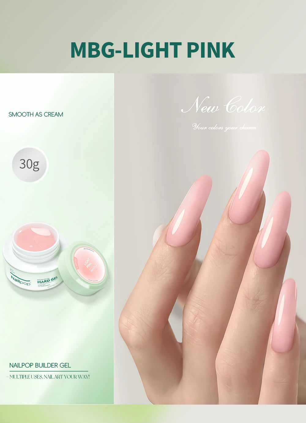 Nailpop HEMA-FREE Builder Gel 30g for Nail Extension Milky Smooth Clear/Pink Long Lasting Quick Building Soak Off UV Nail Gel