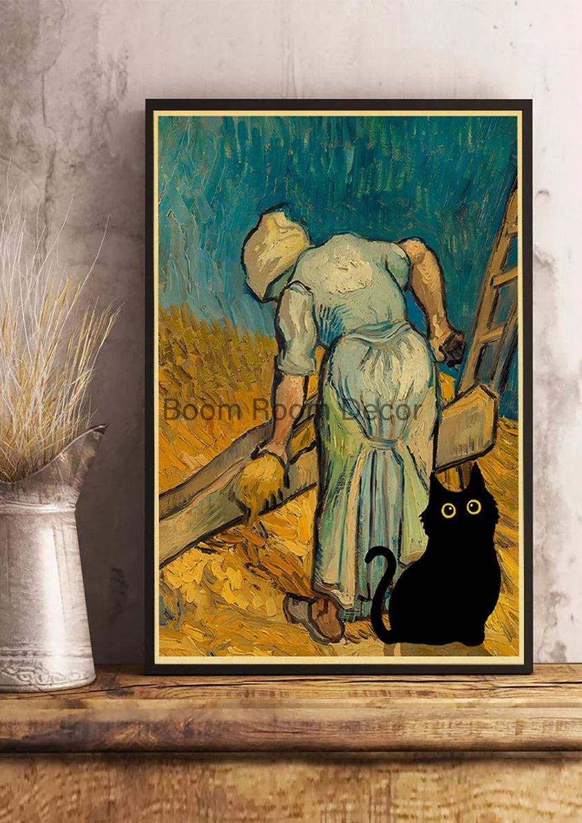 Digital Cats Cute Poster Kraft Paper Prints Modern DIY Funny Cartoon Room Painting Prints Art Picture Posters Living Room Decor