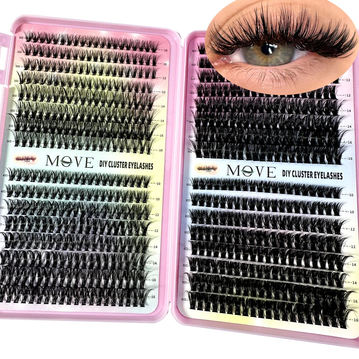 New 640 Cluster Lashes Kit 5D Fluffy Thick Eyelash Extension Kit Volume Mixed Tray Faux Mink Lashes Lash Extension Makeup