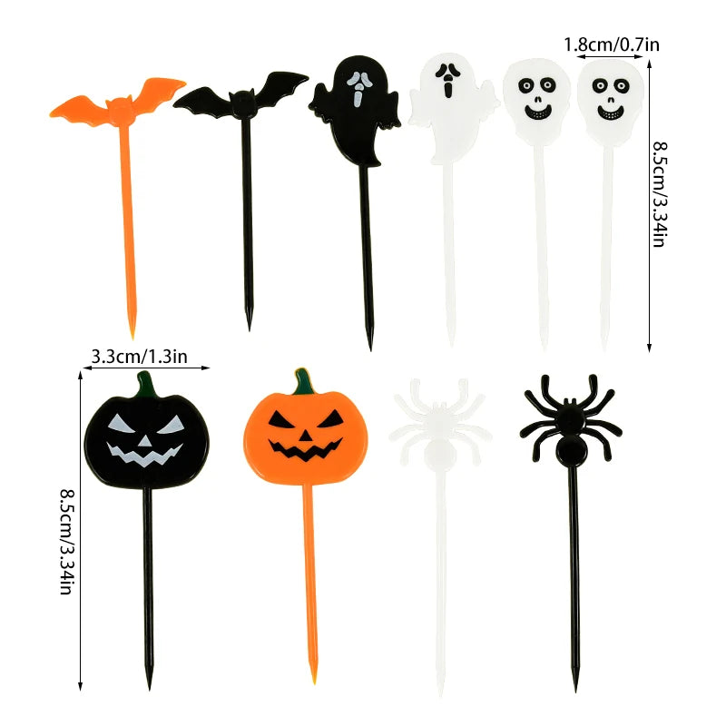 20/50Pcs Halloween Toothpicks DIY Cupcake Topper Pumpkin Ghost Dessert Fruit Picks Sticks Halloween Party Decoration Supplies