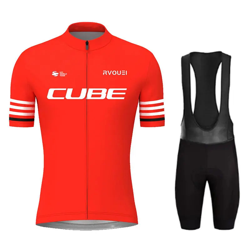 Rvouei Cube Pro Summer Cycling Jersey Set Summer Breathable Bicycle Men's MTB Bike Clothing Maillot Ropa Ciclismo Uniform Suit