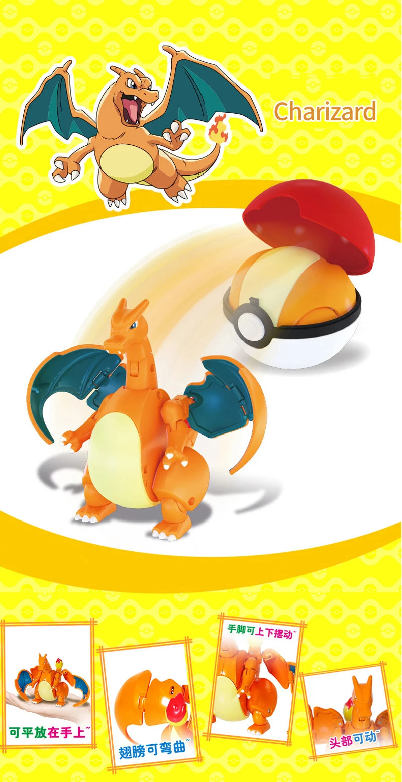 Figure Pokemon Pokeball transform Pikachu Charizard Venusaur Blastoise Mewtwo Gyarados Solgaleo Lunala Eevee poke ball toy gift