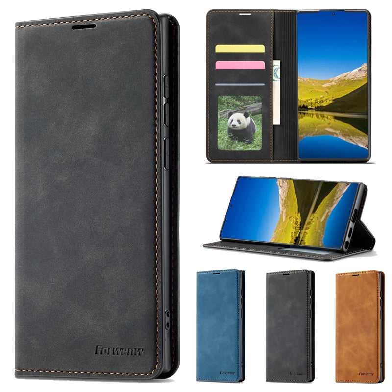 Wallet Skin Friendly Magnetic Flip Card Photo Frame Leather Case For Samsung Galaxy S24 Ultra S24 Plus Waterproof And Dustproof