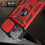 For iPhone 16 17 15 14 13 12 11 Pro Max Mini Plus Air Military Grade Bumpers Ring Cover Slide Camera Lens Protector Armor Case