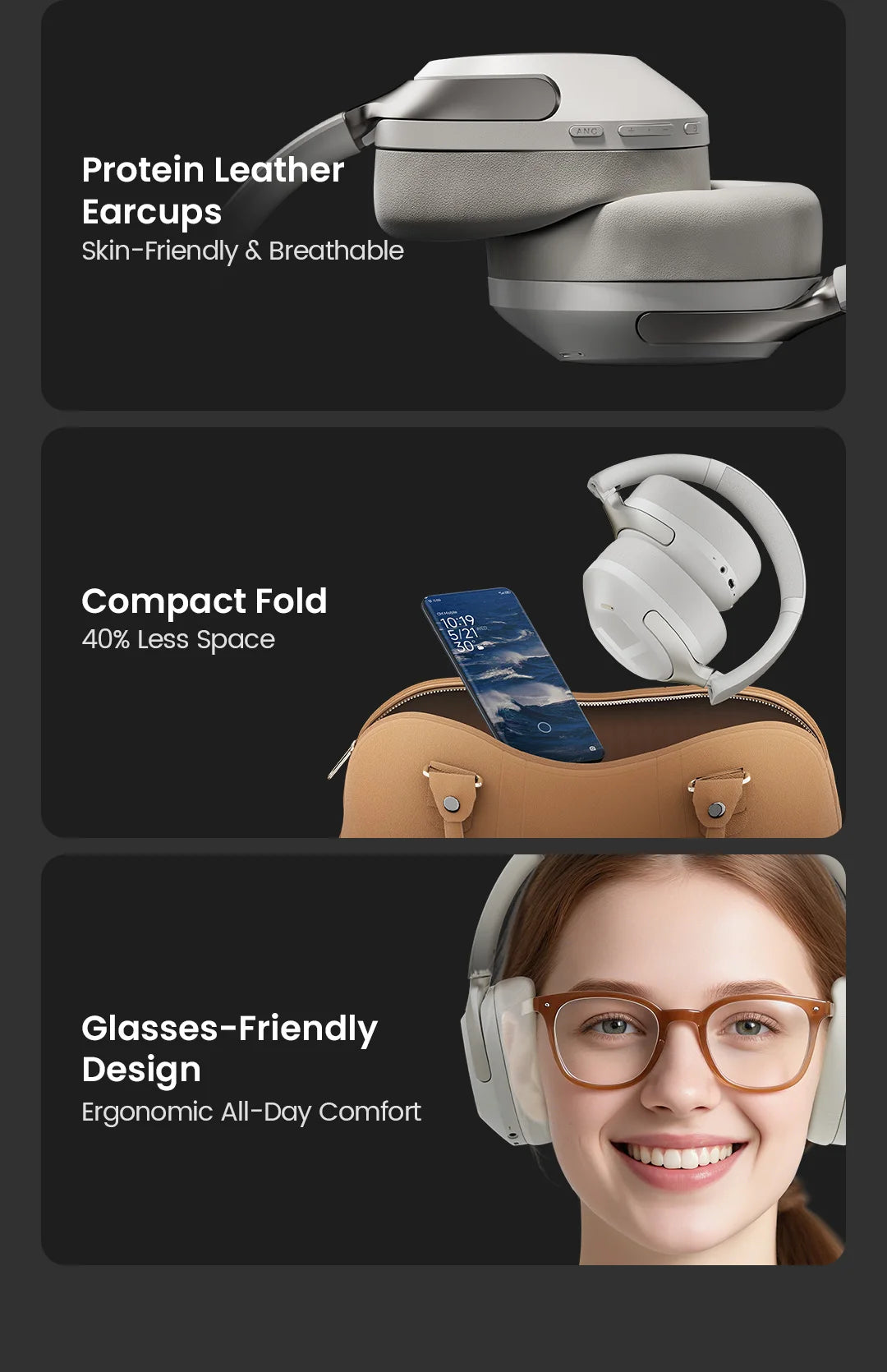 HAYLOU S40 ANC Wireless Headphone 50dB Noise Canceling Hi-Res 3D Spatial Audio Earphone with LDAC Bluetooth 6.0 Over Ear Headset