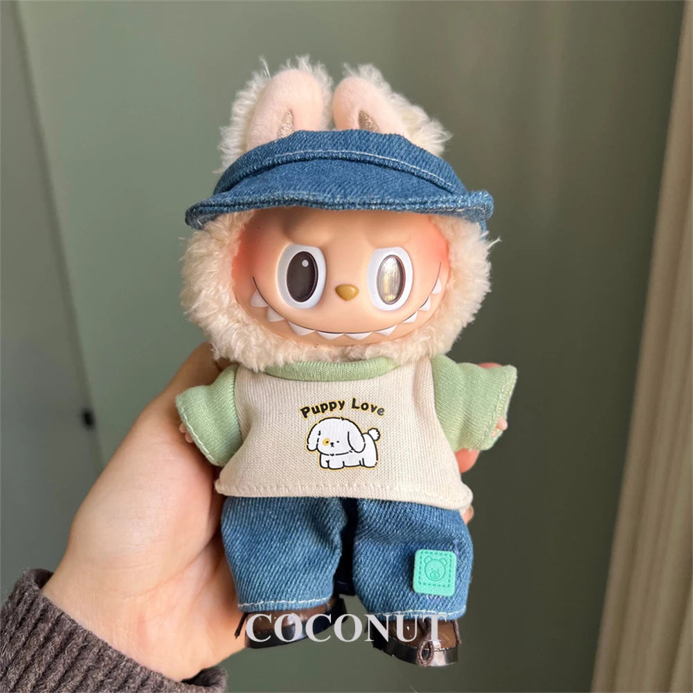 Suspenders Suit For 17cm Labubu Doll Clothes All-match Colour Outfit Doll Accessories Fashion Design Lovely Little Bear Star