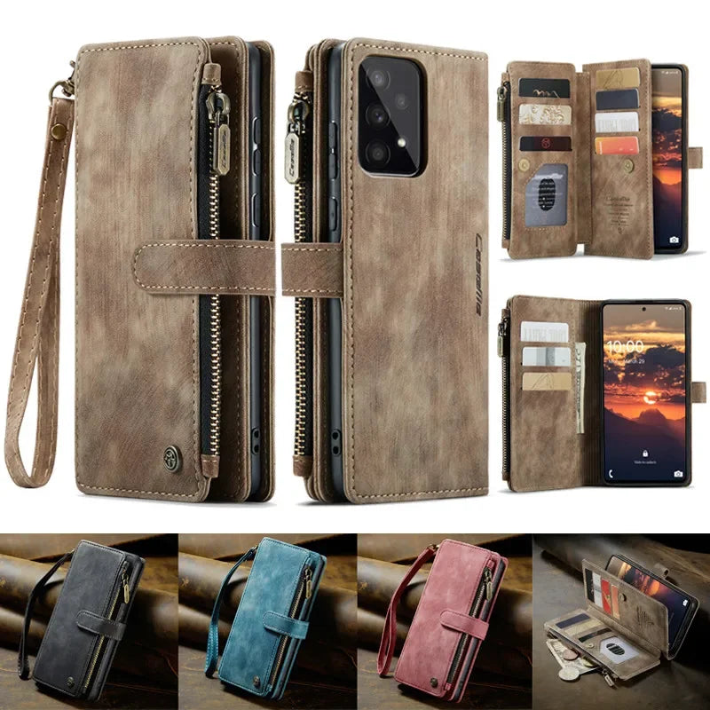 Business Flip Leather Case For Samsung Galaxy A56 A36 A16 A55 A35 A25 A15 A54 A34 A14 A53 A33 A13 A52 Zipper Wallet Card Cover