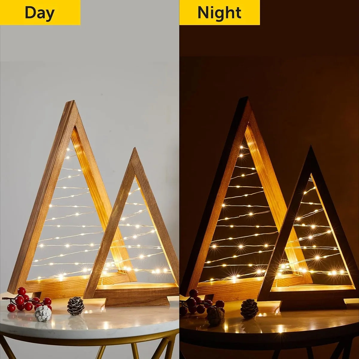 2Pcs/Set Wood Christmas Tree with Lights Modern Farmhouse Christmas Wooden Tree Centerpieces For Tables Christmas Holiday Decor