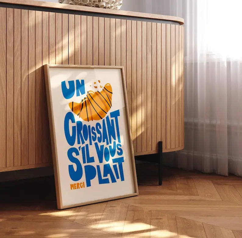 Un Croissant Print,Breakfast Poster,Kitchen Wall Art,Croissants S'il Vous Plait,Trendy Cooking Print,Home Inspo,Wall Decoration