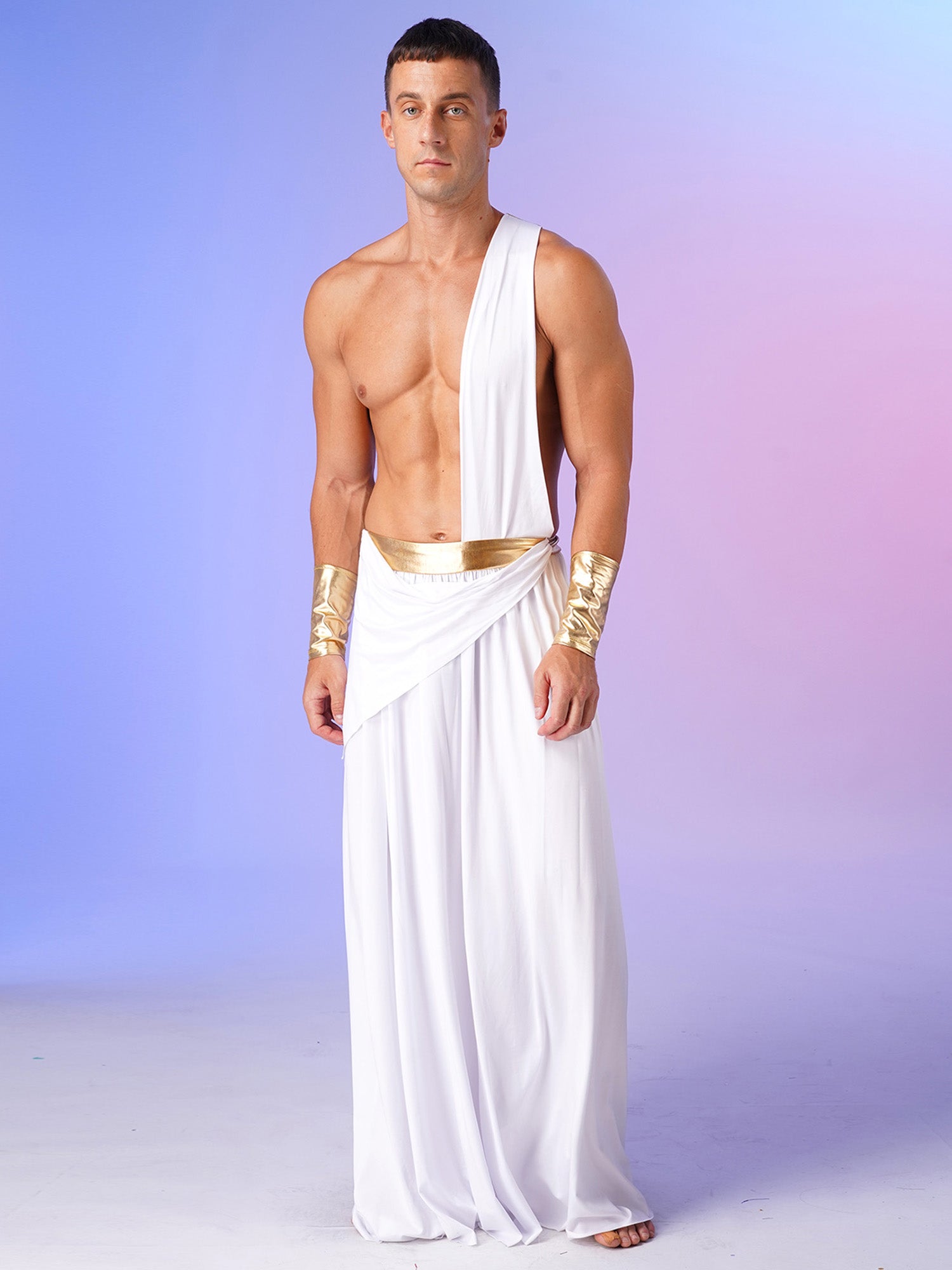 Mens Ancient Greek God Toga Gladiator Costumes Roman Emperor One Shoulder Sleeveless Robe Halloween Medieval Warrior Outfits