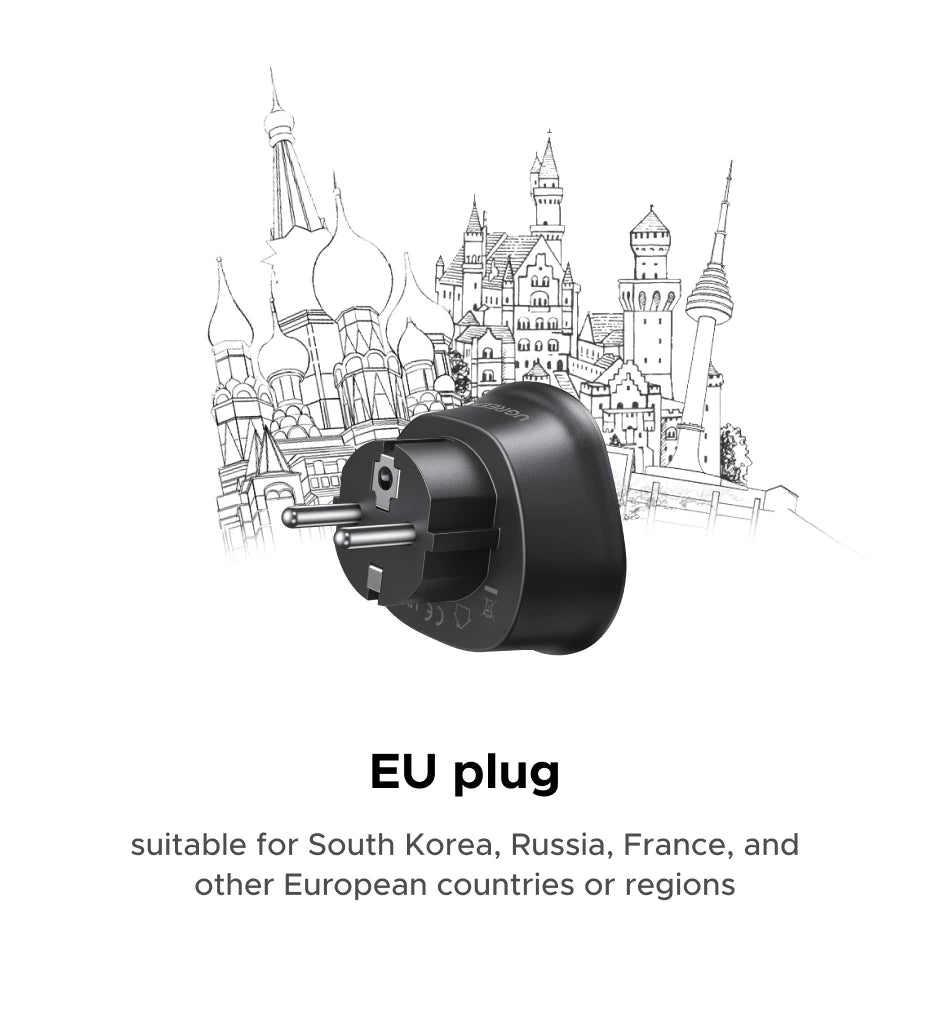 UGREEN Universal Travel Adapter Extension Socket EU/US/UK Plug Converter Multi-Country Power Adaptor for EU US UK KR RU Outlets