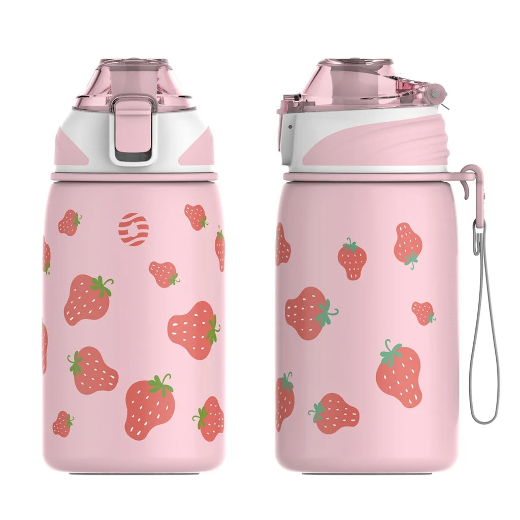 Fjbottle Kids Water Bottle Stainless Steel 400ml,1-Click Opening, BPA-Free Leak-proof Thermos Bottle, Cartoon Water bottle