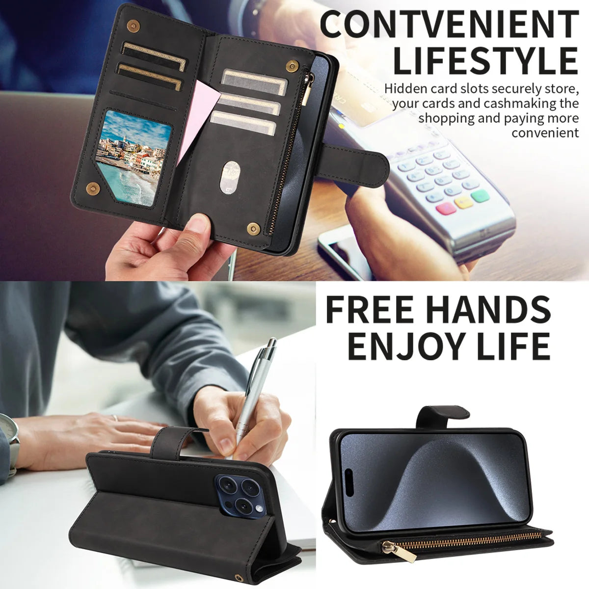 PU Leather Phone Case for Samsung GalaxyA13 A14 A15 A22 A32 S22 S23 S24 S25 M33 NOTE10 Skin Feel Zipper Flip Wallet Phone Case