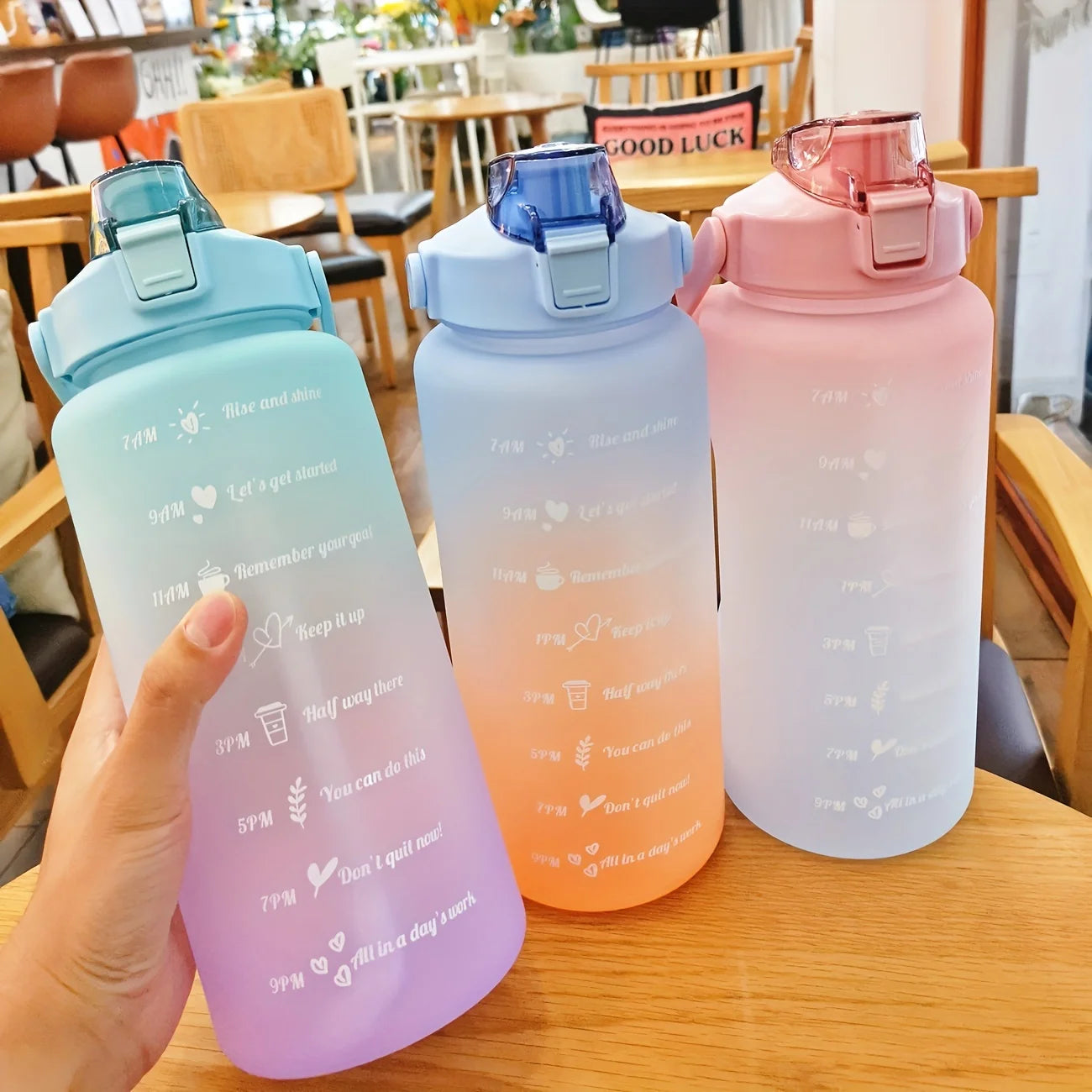 2l/900ml Water Bottle Liter Stay Hydrated Motivated Leakproof Plastic Sport Bottle Reminder Times Sports Outdoor Fitness Office