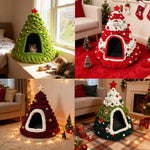 Winter Christmas Tree Cat Nest Handmade /Finished Cat Bed /Winter Warmth Semi Enclosed Dog Nest Felt Cone Pet House 크리스마스 고양이 굴