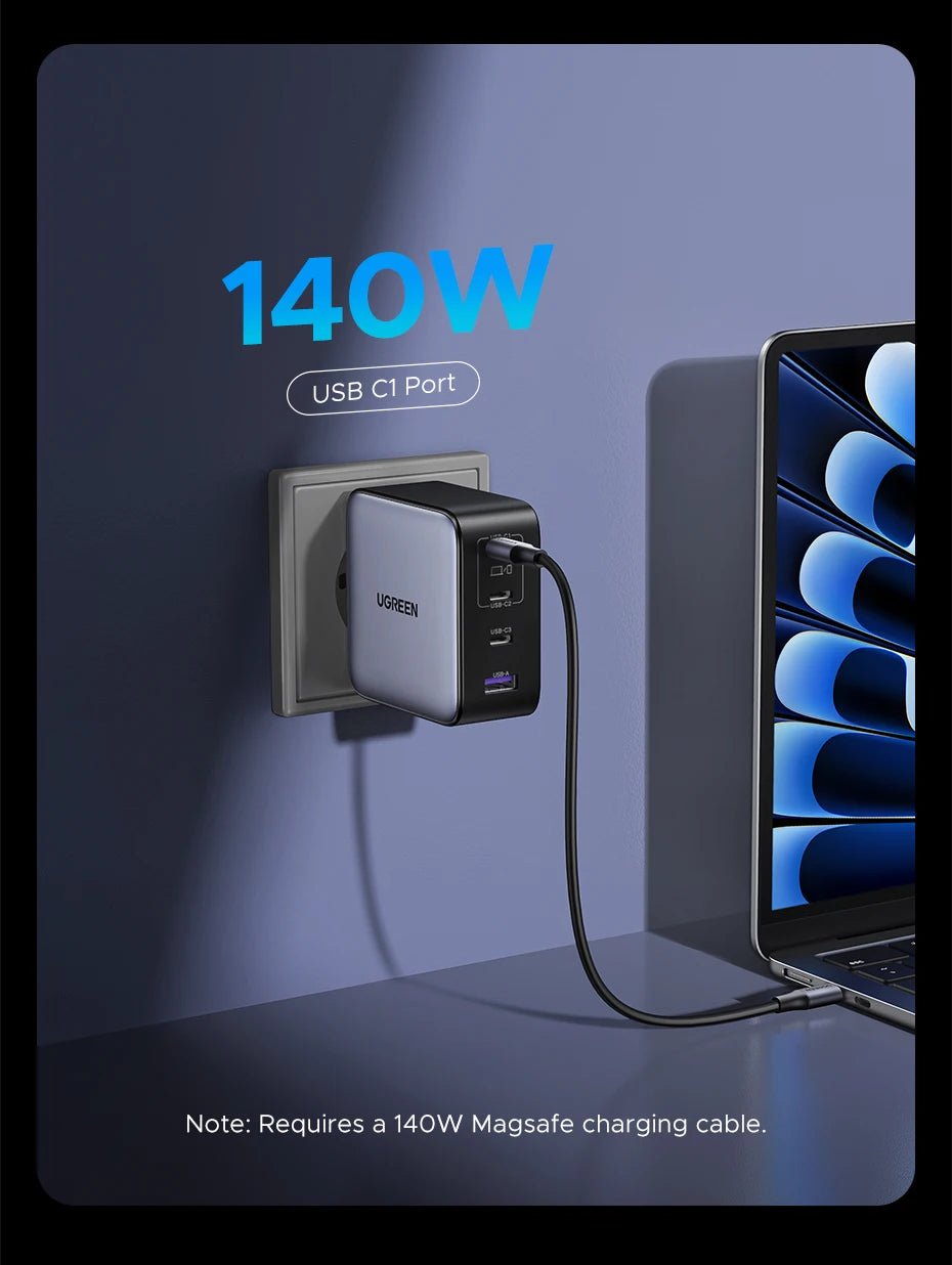 UGREEN 200W Travel GaN Charger PD 3.1 140W QC4.0 3.0 Quick Charge For Macbook Pro Laptops iPhone 17 16 Samsung S25 Xiaomi Tablet