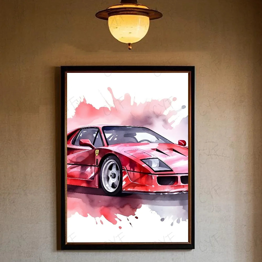 Luxury Classic Retro Red Super Sports Car F40 Art High-quality Printed Posters Homeliving room Wall Art Garage Room Decor