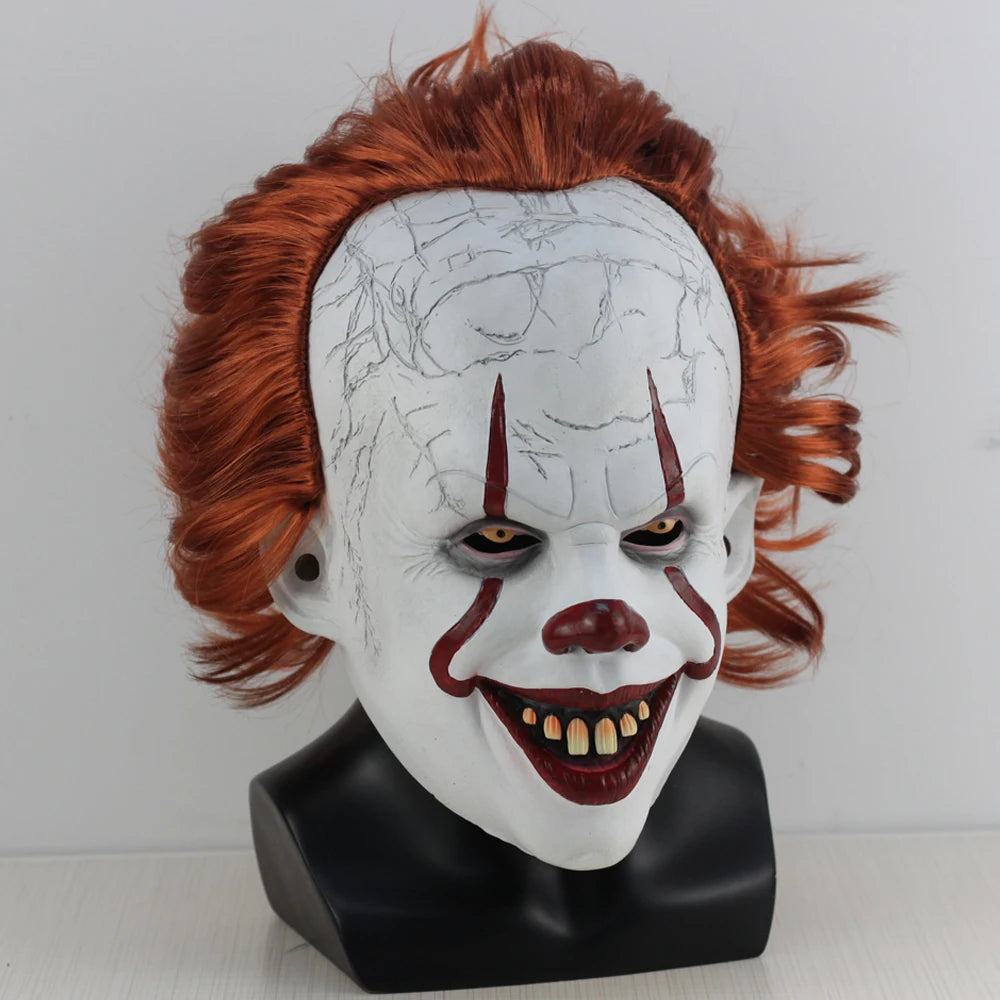 Horror Pennywise Joker Mask Cosplay Scary Creepy Evil Demon Clown Killers Latex Helmet Halloween Carnival Party Costume Props