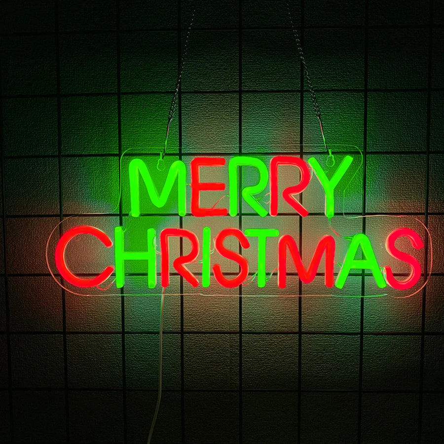 Merry Christmas Neon Sign for Wall Decor,Christmas Neon Sign with Xmas Tree and Santa Hat for  Living Room Home Party Decor