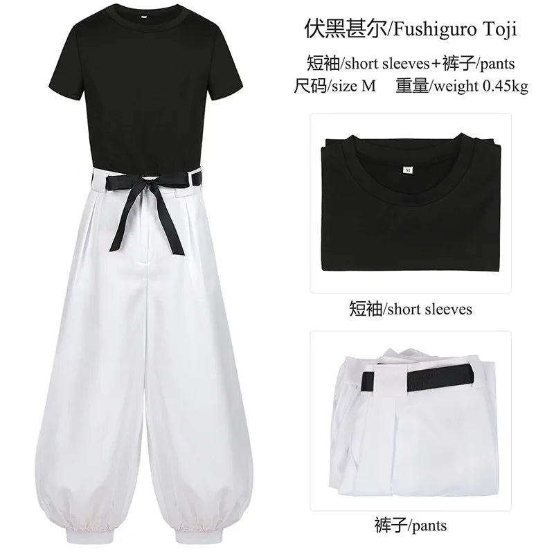 Jujutsu JJK Manga Anime Fushiguro Toji Satoru Gojo Cosplay Costume Wig T-shirt Pants Rose Net Halloween Christmas