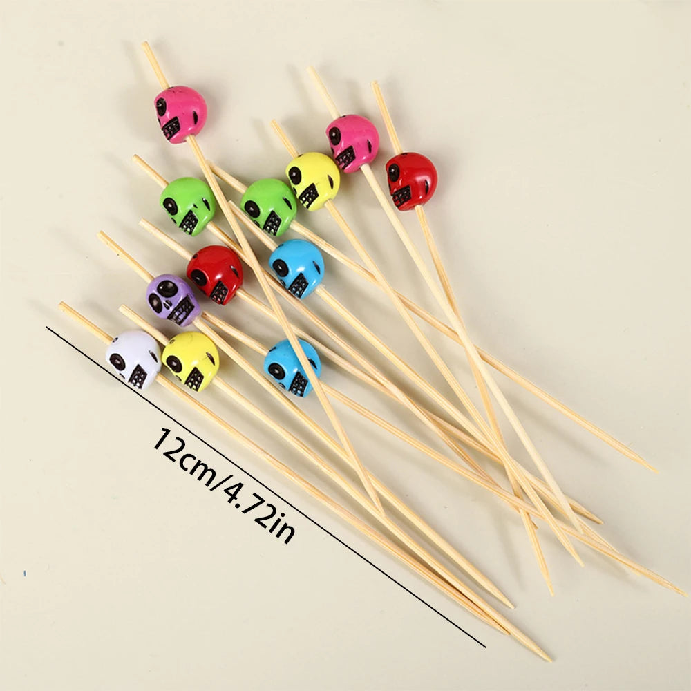 100pcs Halloween Disposable Bamboo Skewers Pumpkin Ghost Fruit Fork Buffet Dessert Cocktail Bamboo Stick Halloween Decoration