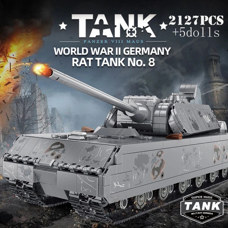 Military Heavy Tank Panzer VIII Maus Building Blocks German WW2 Soldier Police Army Weapons Bricks Children Toy Gifts for Adults