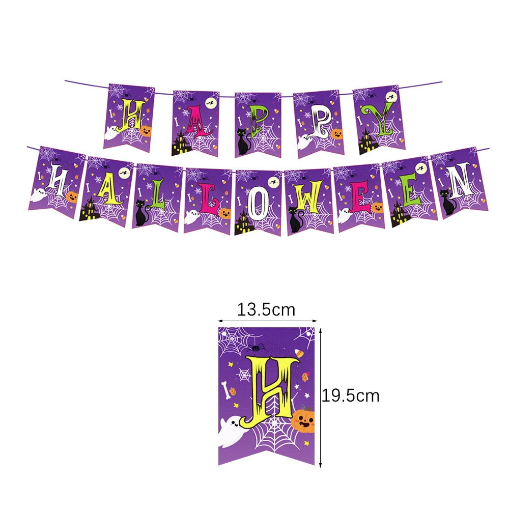 Halloween Disposable Tableware Horror Pumpkin Ghost Purple Plates Napkins Cups Tablecloth Halloween Party Home Decor Supplies