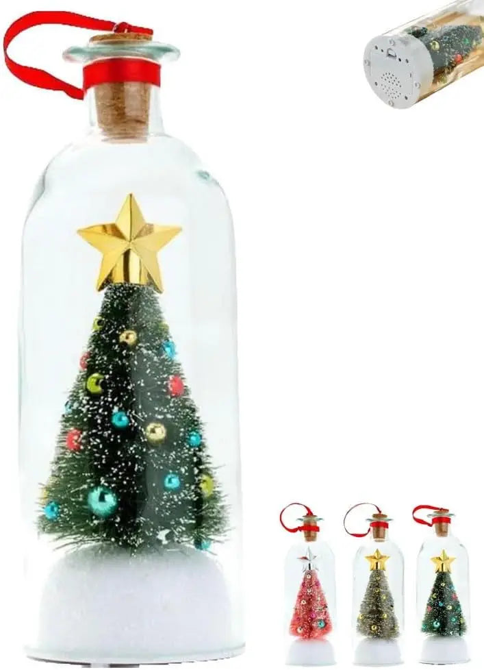 Christmas Tree Message in a Bottle, Recordable Voice Message Ornament Playback Cork, Snowy Scene in Bottle for Home Xmas Festive