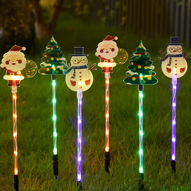 6pcs/set Solar-Powered Christmas Lawn Lights Santa Tree & Reindeer Designs for Outdoor Decor Waterproof Garden Lights Holiday
