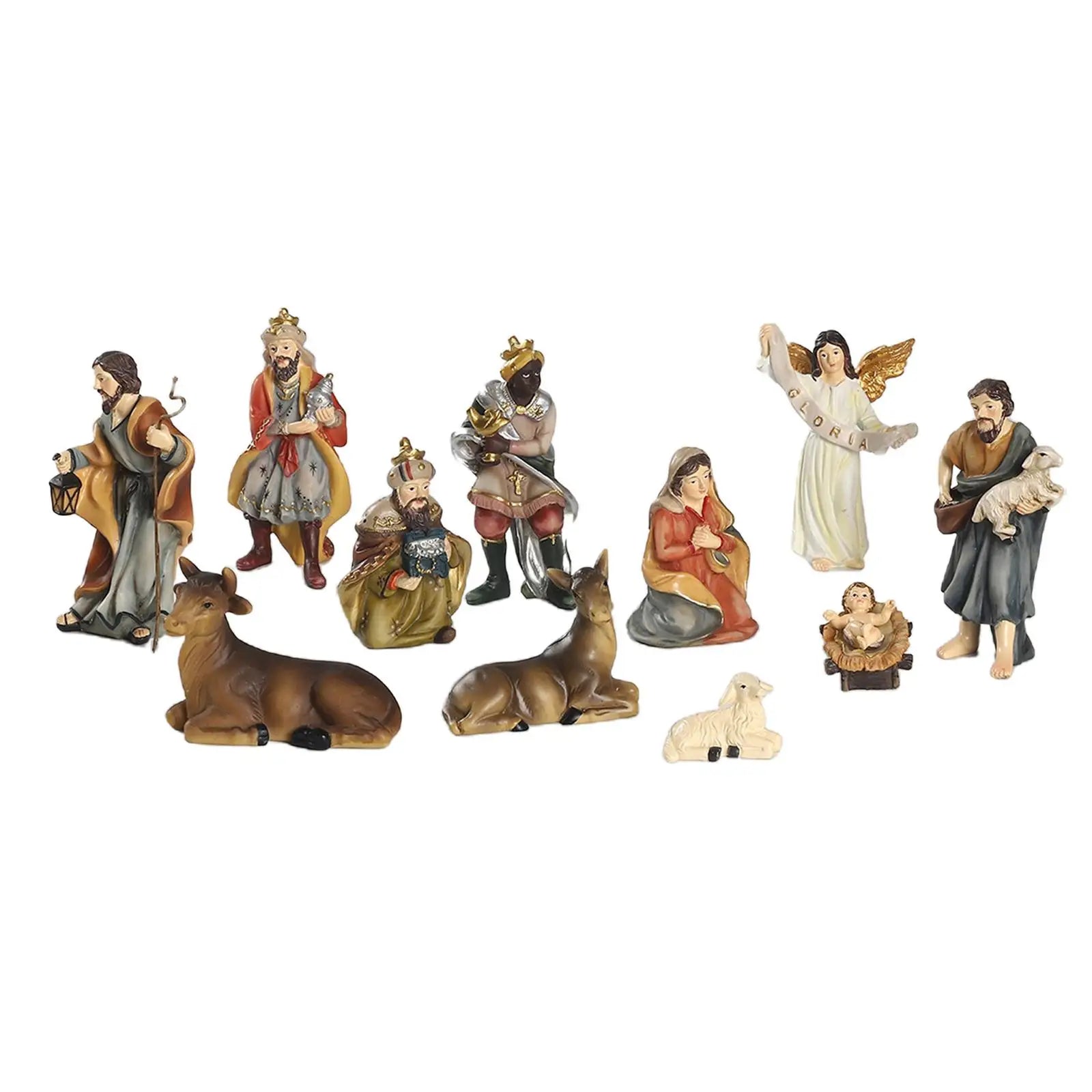 11pcs Christmas Christ Birth of Jesus Ornament Nativity Set Manger Scene Figurines 4" Resin Figures Crafts Decor Catholic Gifts
