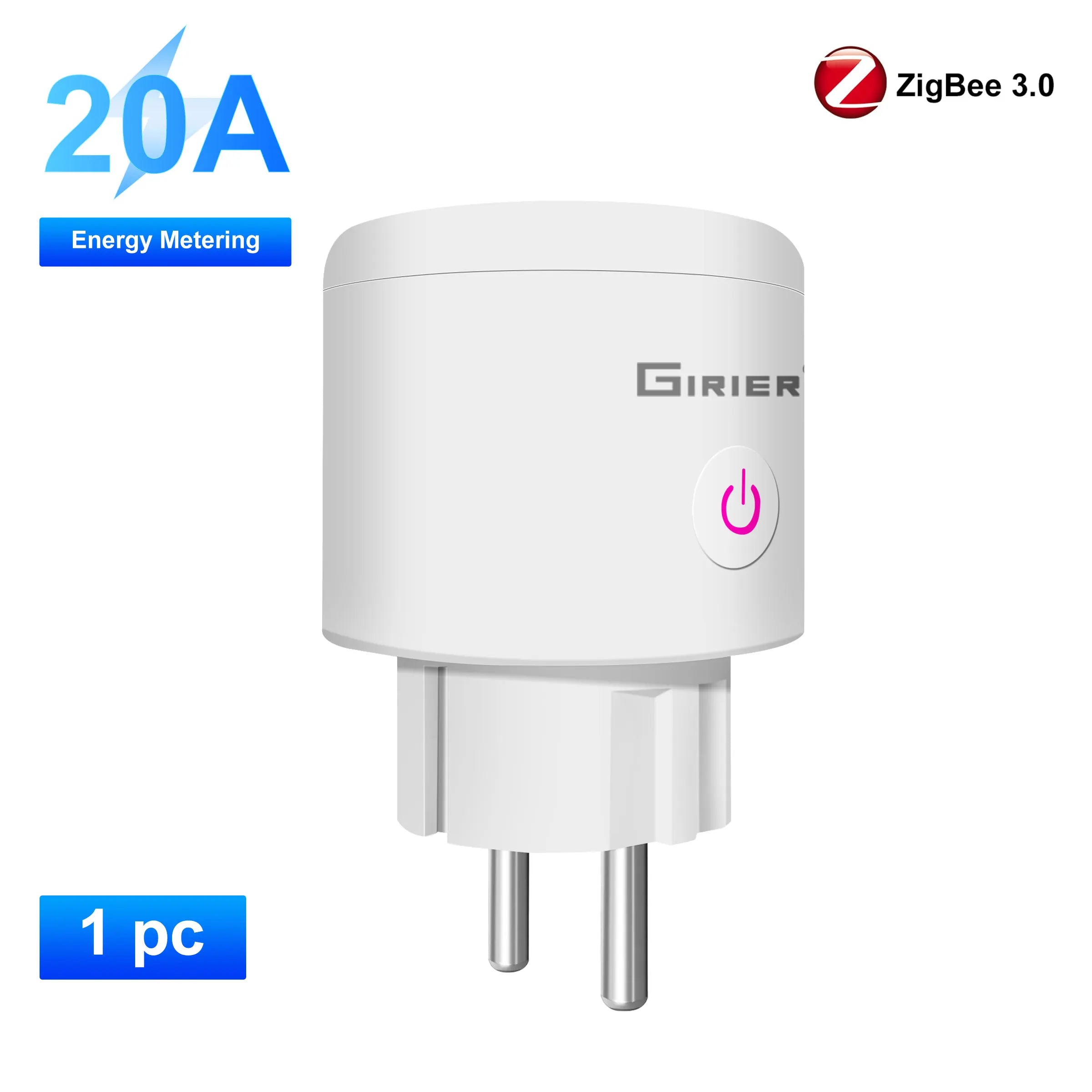 GIRIER Smart Plug ZigBee 20A Smart Home Outlet Socket EU 4200W with Power Monitor Function Supports Alexa Google Home Assistant