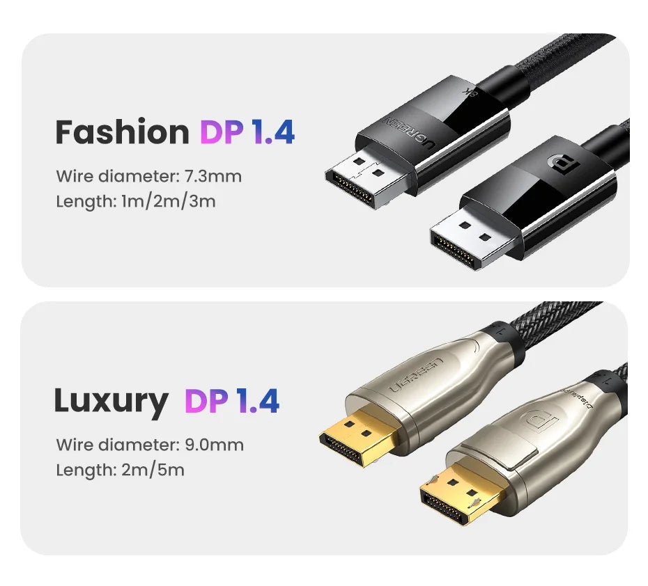 UGREEN DisplayPort Cable 8K DP 1.4 Adapter 2K165Hz 32.4Gbps Cable for PUBG Gaming Play for PC Computer Monitor Projector