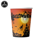 Halloween Pumpkin Tableware Black Orange Halloween Paper Plates Cups Napkins Banner Tablecloth Halloween Night Party Supplies