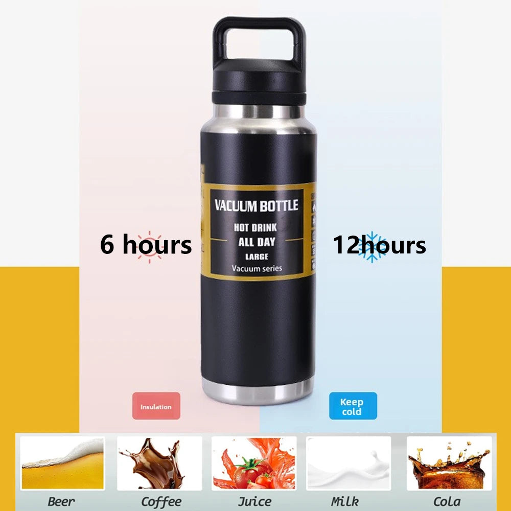 600/800/1100ML304 Stainless Steel Thermos Bottle with Handle Portable Water Cup Hot and Cold Long Lasting Drinking Water Bottle