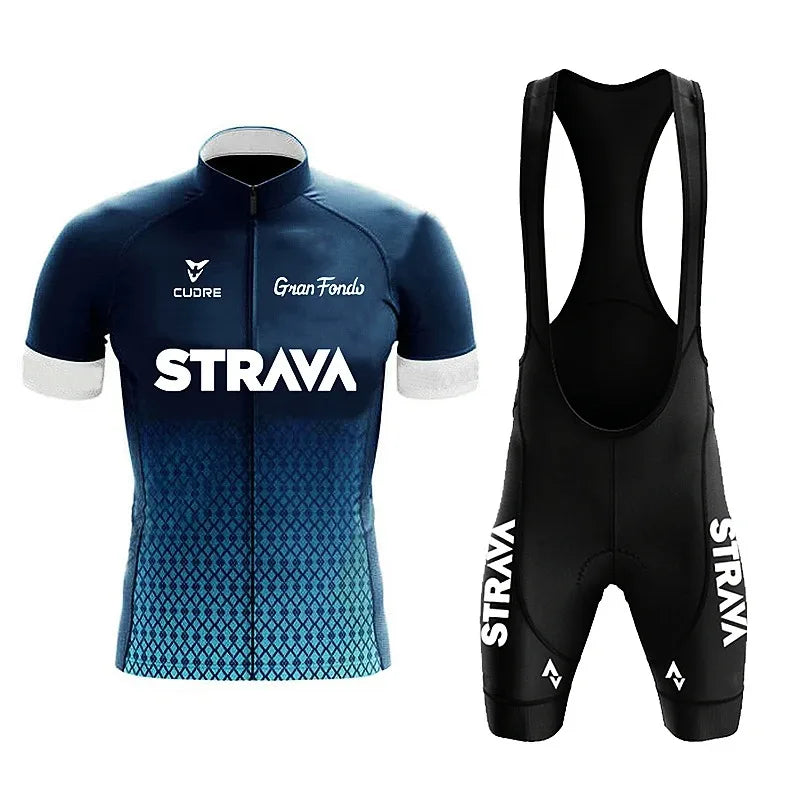 Strava Cycling Jersey Set Mens Bib Shorts Bicycle Short Sleeve Cycling Clothing Bike Maillot Ciclismo Hombre Black Sets For MTB