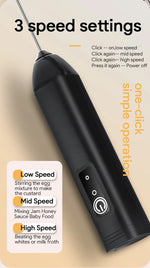 Electric Milk Frother USB Rechargeable Handheld Egg Beater 3 Speeds Foam Maker Mixer Coffee Drink Frothing Wand Foamer Kitchen