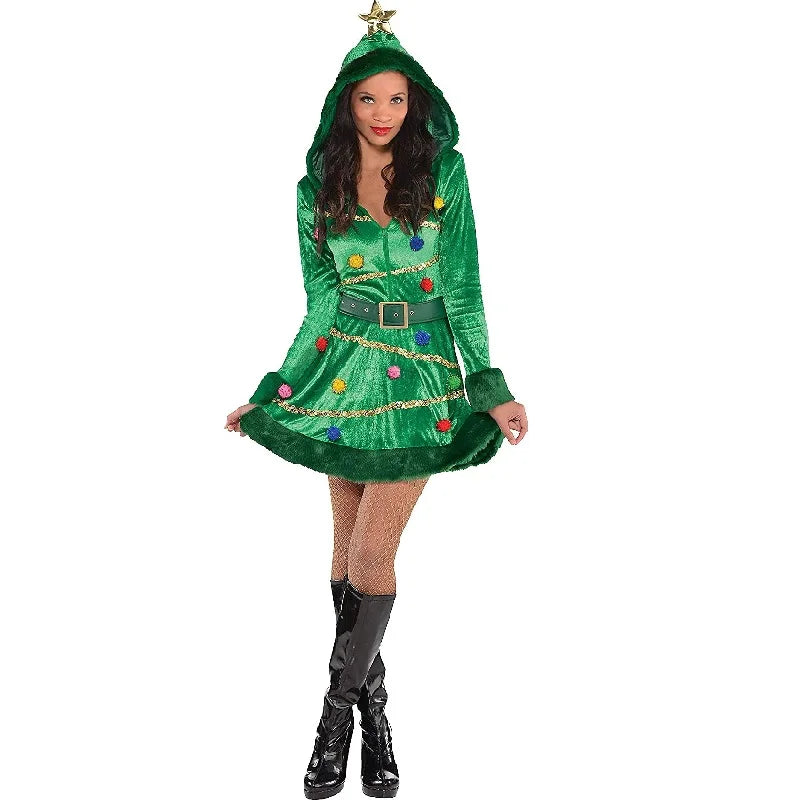 Christmas Party Dress for Women Xmas Tree Green Costume Skirt 2024 New Year inflatable Costume