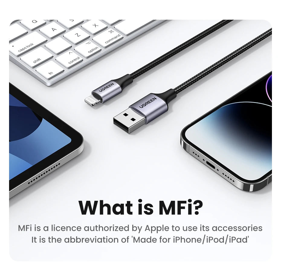 UGREEN MFi USB Cable for iPhone 14 13 12 Pro Max 2.4A Fast Charging Lightning Cable for iPad Mini Phone Data Cable