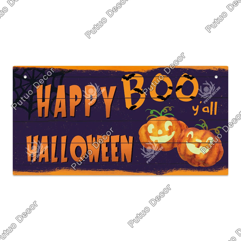 Putuo Decor Halloween Wooden Hanging Pendant Door Sign Pumpkin Ghost Bat Swith Greeting Doorplate Wood Crafts Happy Halloween Da