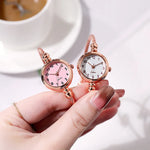 YIKAZE Small Gold Bangle Bracelet Luxury Watch Stainless Steel Retro Ladies Quartz Wristwatch Fashion Casual Thin Chain Watches