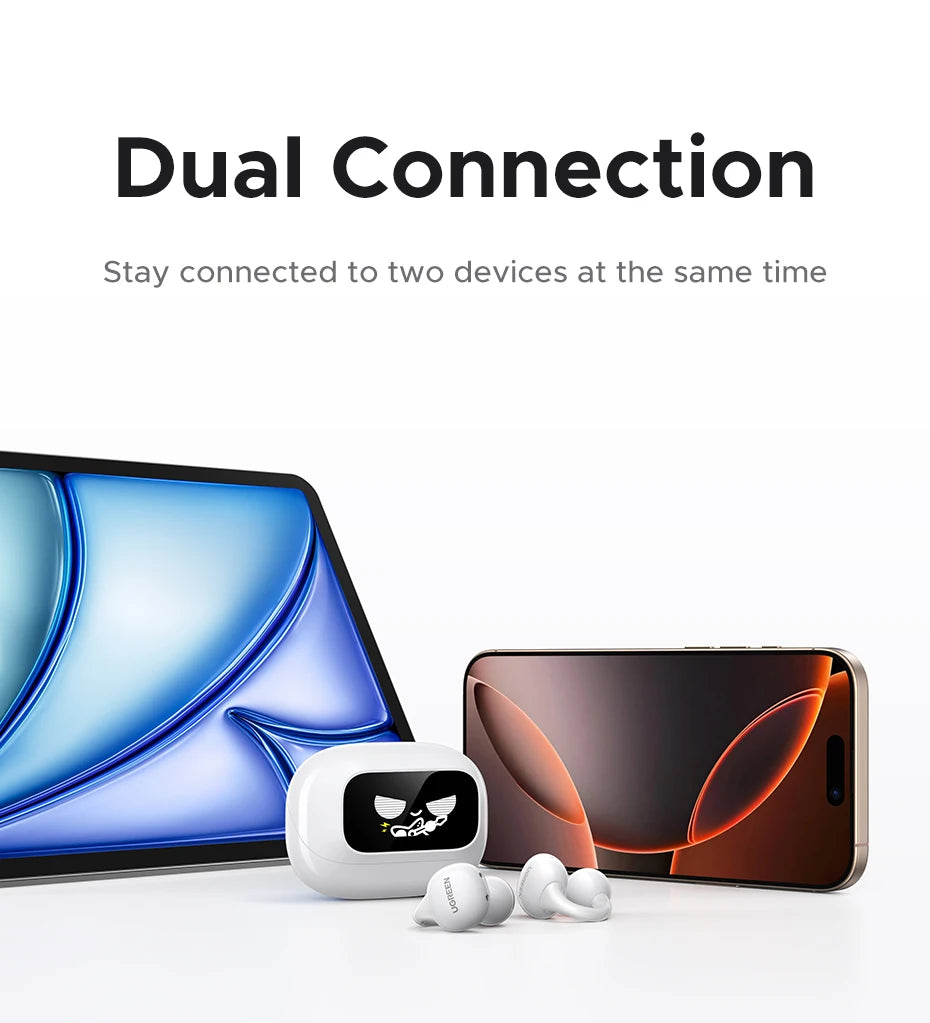 UGREEN LCD Full Color Smart Screen Wireless TWS Bluetooth Earphones Earbuds Open Clip Ear Headphones AI Call Noise Cancellation