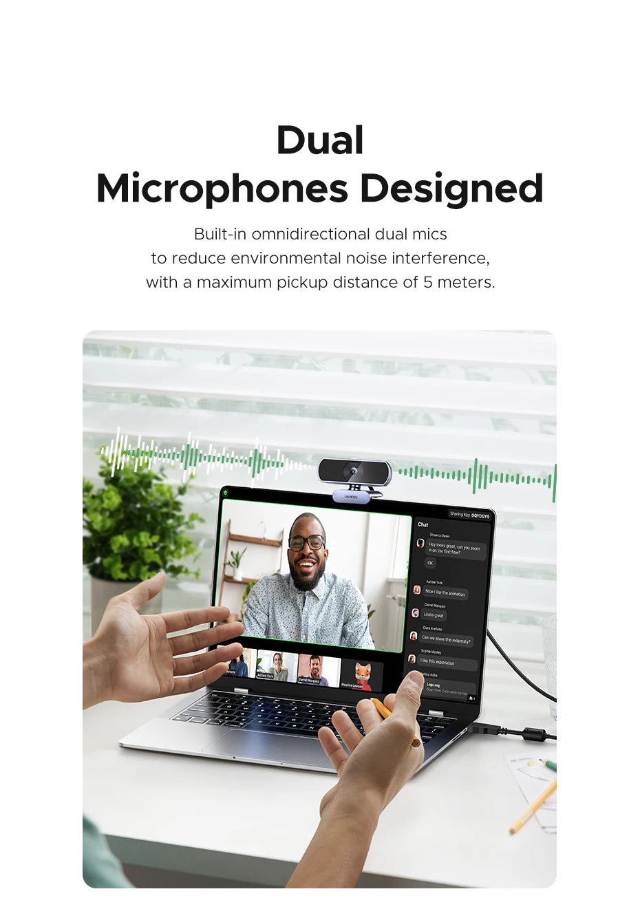 【RU】 UGREEN 2K Web cam with Microphone, Full HD 2K, Auto Light Correction, Video Webcam for Streaming