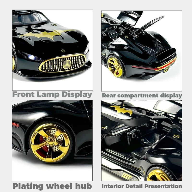 1:32 Batmobile Vision GT AMG Super Concept Car Diecast Metal Alloy Model Car Pull Back Sound And Light Bat Custom Edition Friend