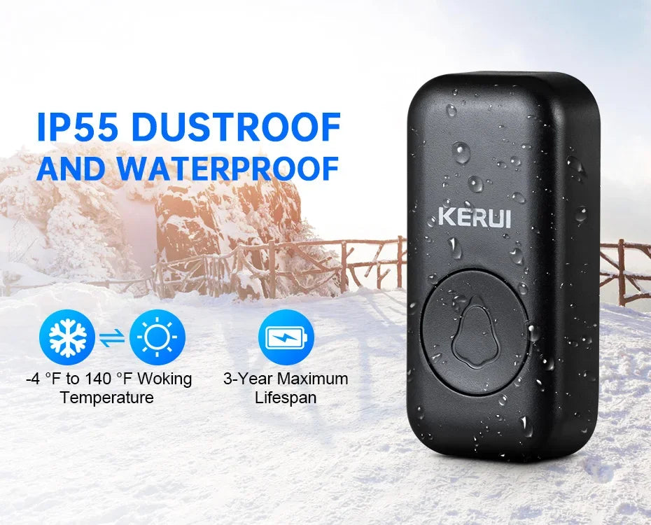 KERUI Wireless Doorbell Waterproof OutDoor Smart Home Door Bell Welcome Melodies Chimes LED Flash Security Adjustable Volume